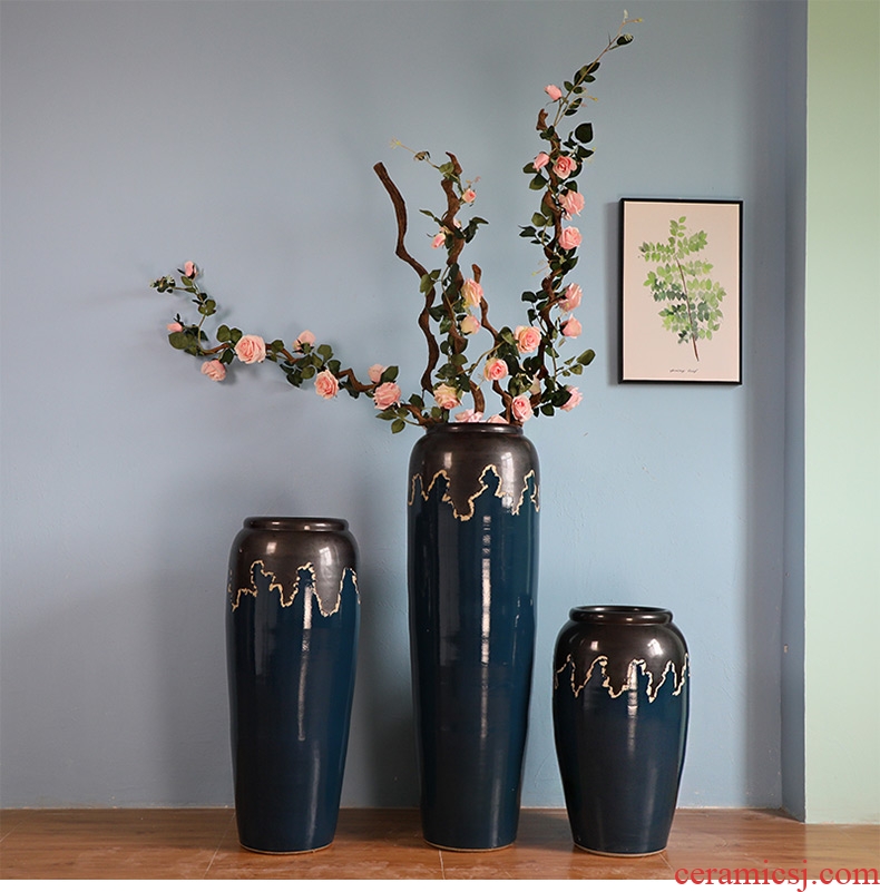 Modern light American European - style key-2 luxury ground dry flower vases, flower arrangement sitting room place landscape decoration ceramic vase - 573320954931