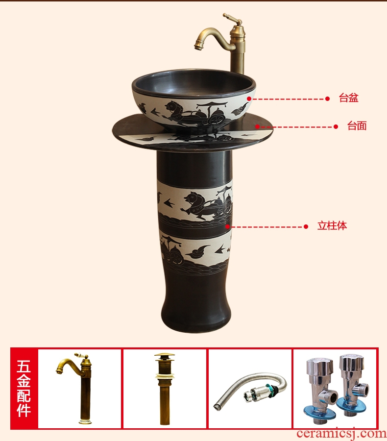 Jingdezhen balcony column basin floor hotel toilet lavabo European archaize ceramic bathroom the pool that wash a face