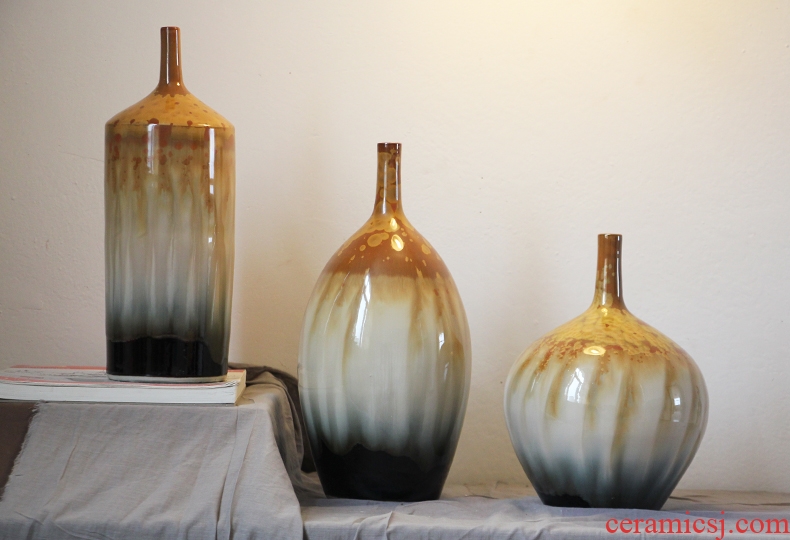I and contracted Europe type three - piece sitting room color of jingdezhen ceramics glaze up vases, decorative furnishing articles