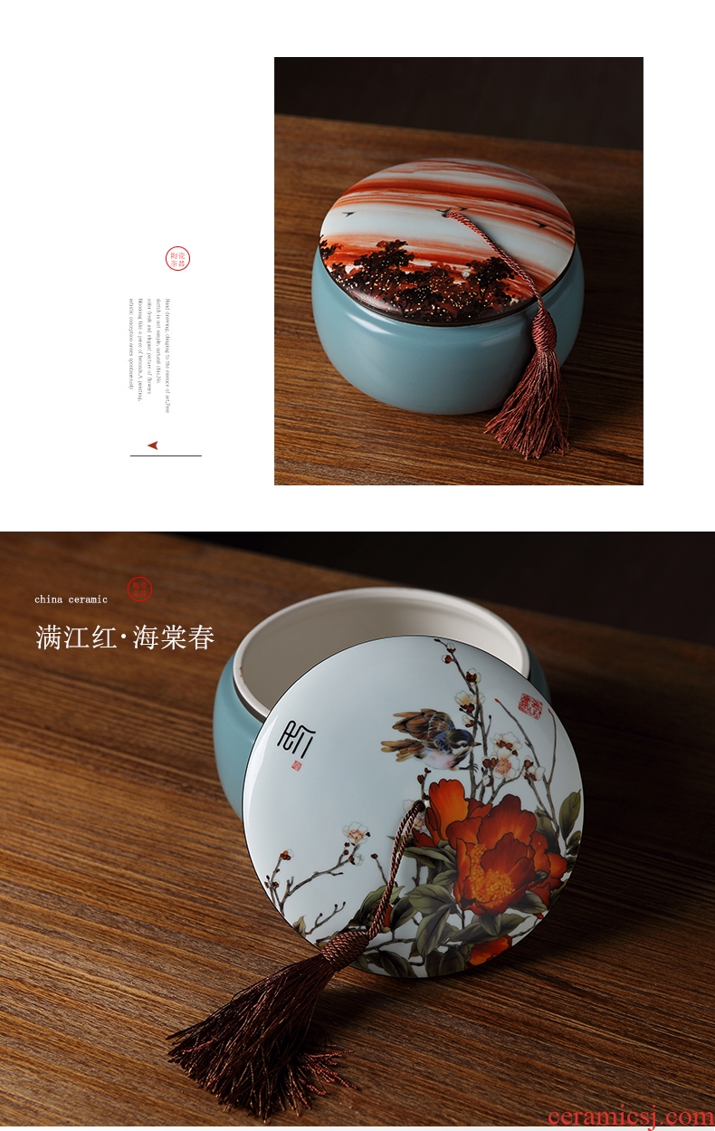 DH jingdezhen ceramic tea cake tin caddy fixings general large seal tank storage POTS pu - erh tea POTS