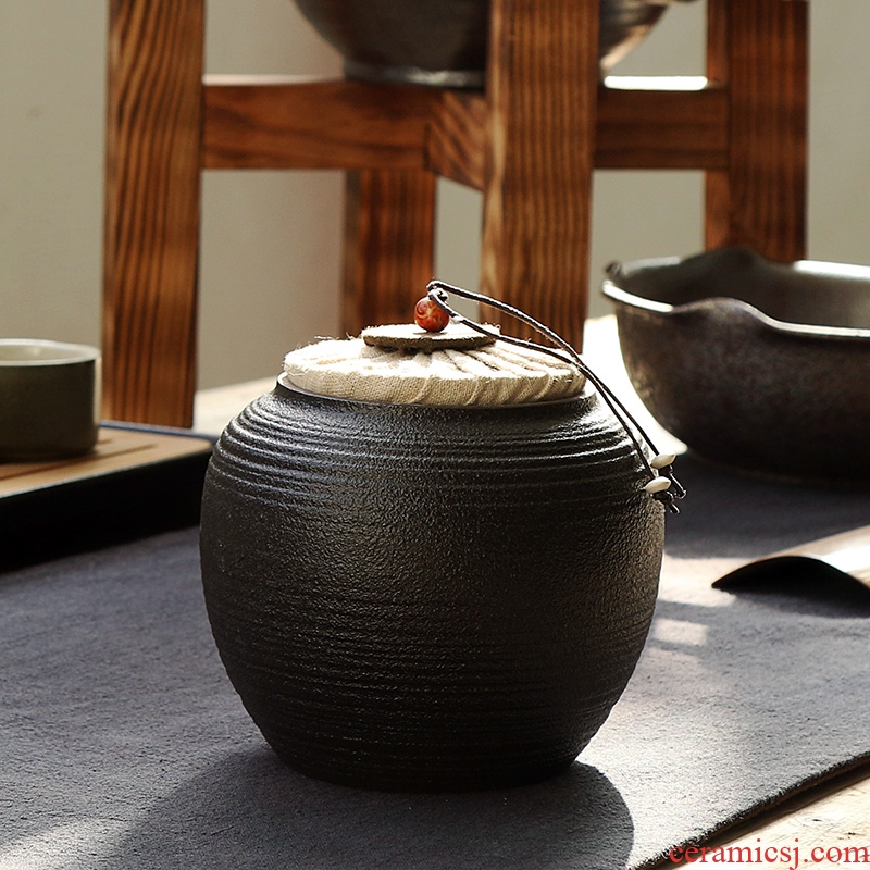 Black pottery quiet life zen tea canister coarse pottery large firewood seal pot small ceramic wake pu 'er tea