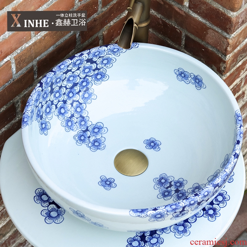 Pillar lavabo ceramics basin hand-painted porcelain bathroom toilet commode balcony ground integrated art