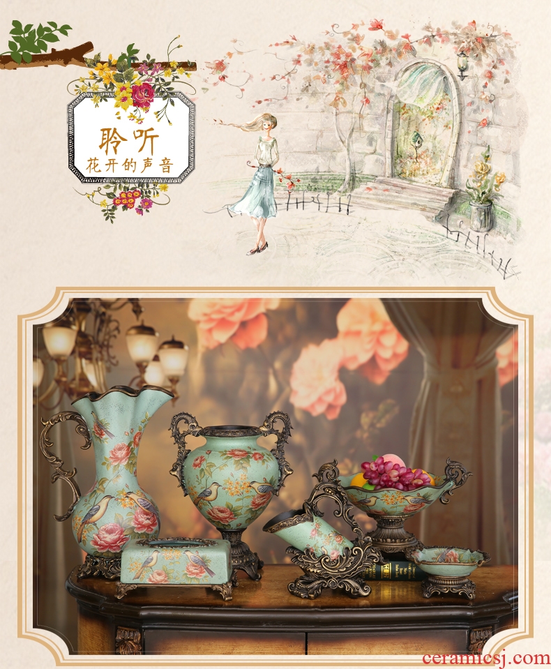 Flower fox American country ceramic painting of flowers and large vases, Flower implement furnishing articles be born European - style home decoration - 524952644629