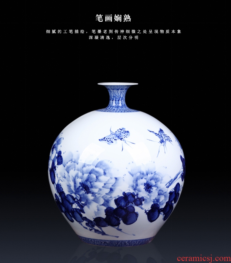 Jingdezhen ceramics hand - made of blue and white porcelain vases, flower arranging furnishing articles large new Chinese style living room office decorations - 561385798971