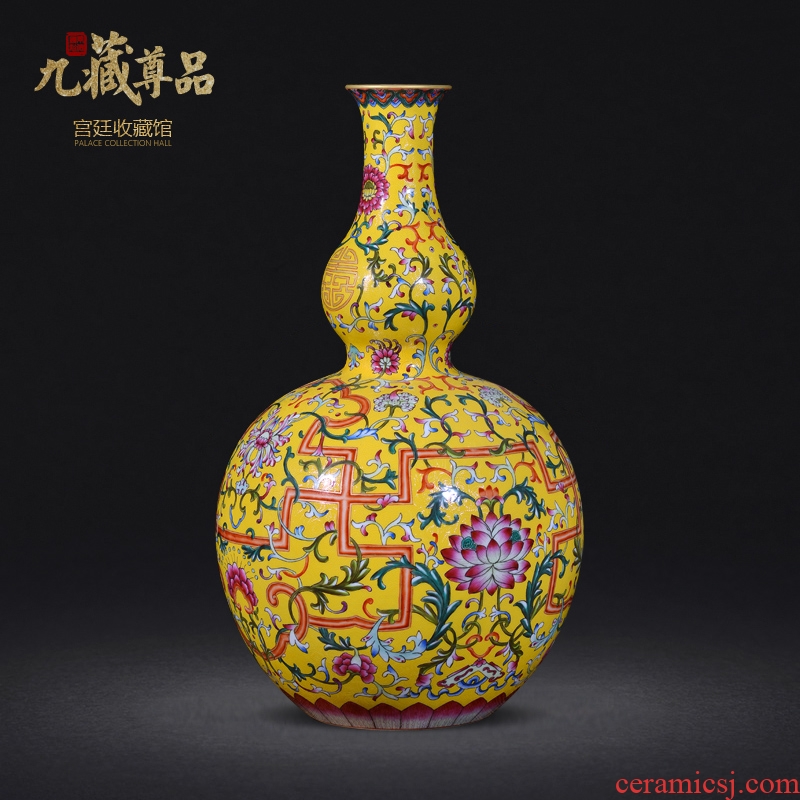 Jingdezhen ceramics imitation qing qianlong yellow scramble for colour live big flower vase sitting room home furnishing articles