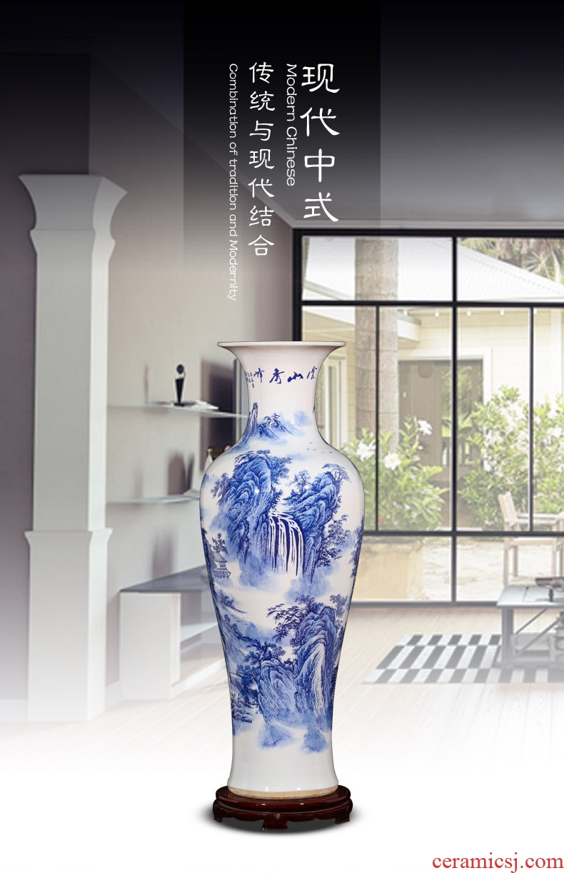 Jingdezhen ceramic big blue and white porcelain vase furnishing articles sitting room ground large flower arrangement home decoration to the hotel opening - 546402540640