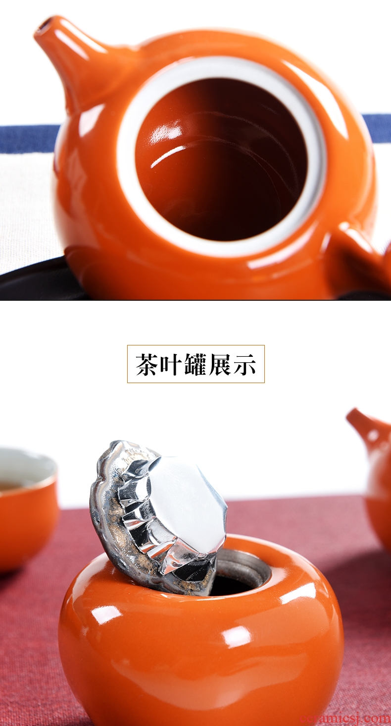 Porcelain god household of Chinese style to crack a pot of two glass ceramic contracted travel tea set persimmon tea canister portable