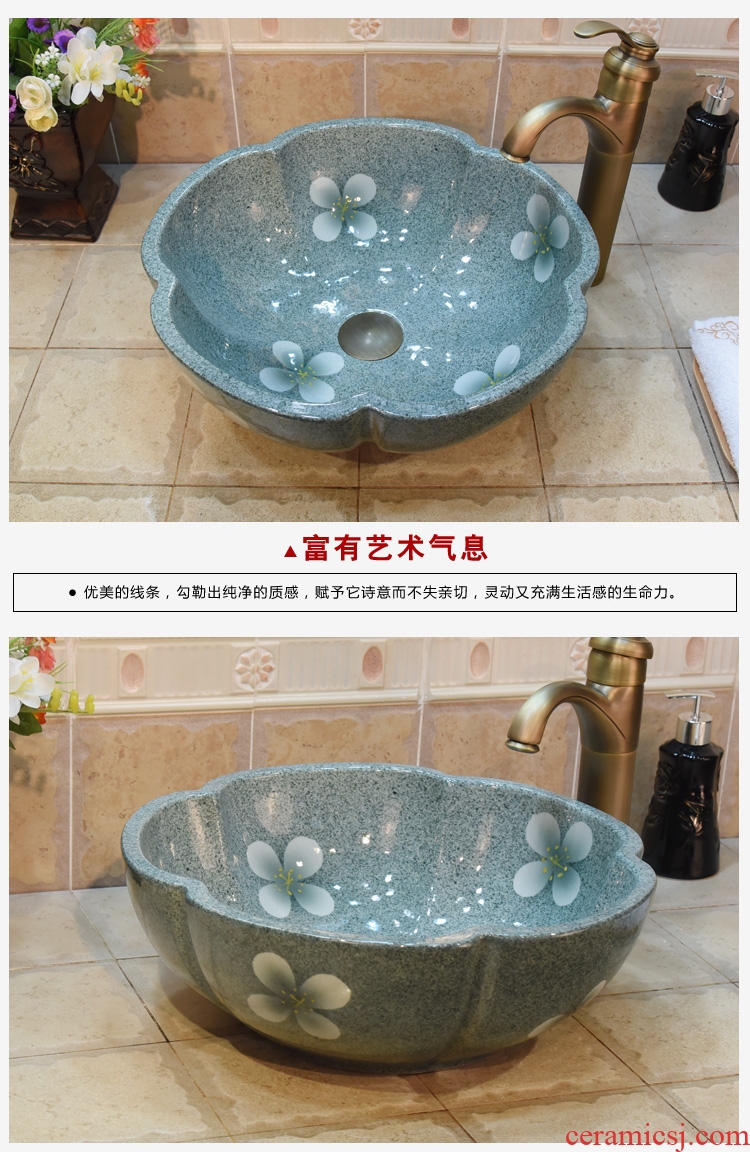 Jingdezhen ceramic lavatory basin basin art stage torx basin of green and blue cherry blossoms