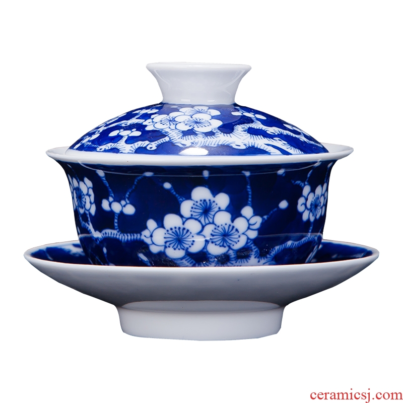 Jingdezhen hand-painted ceramic three tureen manual only worship of blue and white porcelain teacup hand grasp kimchi bowl bowl of kung fu tea set
