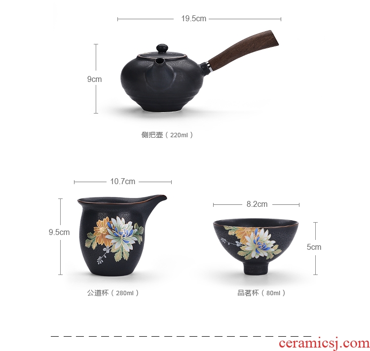 Quiet life Japanese kung fu tea set suit black pottery side put the pot bearing restoring ancient ways household contracted your kiln ceramics