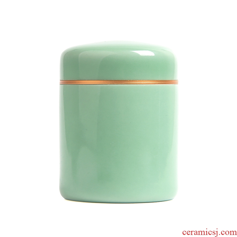 Tea caddy fixings longquan celadon portable ceramic seal storage POTS ceramic pot pu 'er Tea POTS trumpet