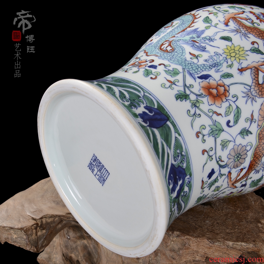 Jingdezhen ceramics imitation qing yongzheng hand-painted porcelain dou color tail sitting room craft flower vase household furnishing articles