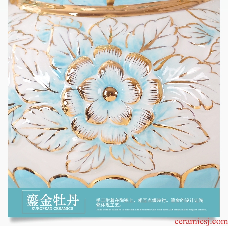 Jingdezhen ceramics of large vase Chinese red paint peony flowers prosperous hotel sitting room adornment is placed - 561066210083