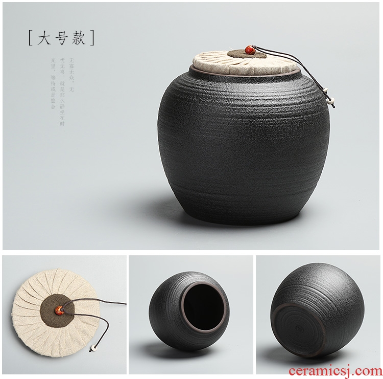 Black pottery quiet life zen tea canister coarse pottery large firewood seal pot small ceramic wake pu 'er tea