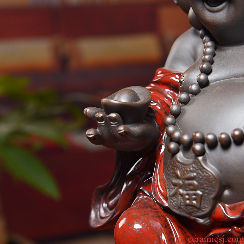 Oriental clay ceramic smiling Buddha furnishing articles of Chinese style household adornment moved into gifts/everything goes well