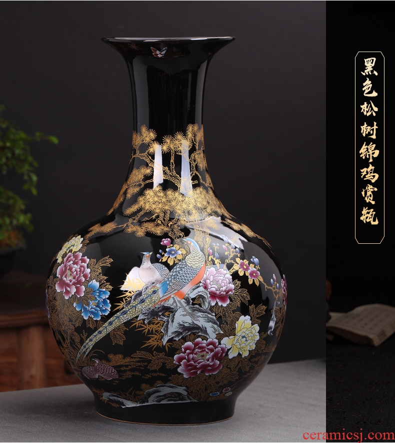 Jingdezhen ceramics vase Chinese penjing flower arranging large three-piece wine cabinet decoration plate household decoration - 572349263024