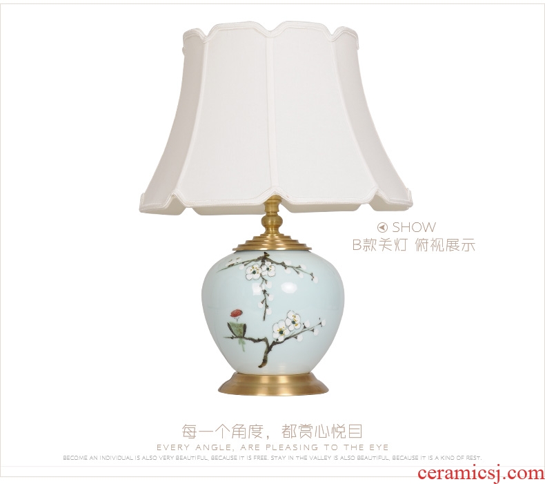 LED lamp All copper ceramic desk lamp of bedroom the head of a bed creative move hand - made painting of flowers and a sitting room, a study of new Chinese style lamp X