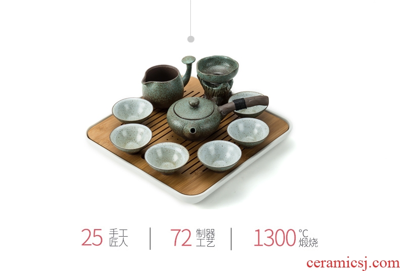 Japanese kung fu tea set tea tray household contracted ceramic teapot coarse pottery cups of a complete set of modern office sitting room