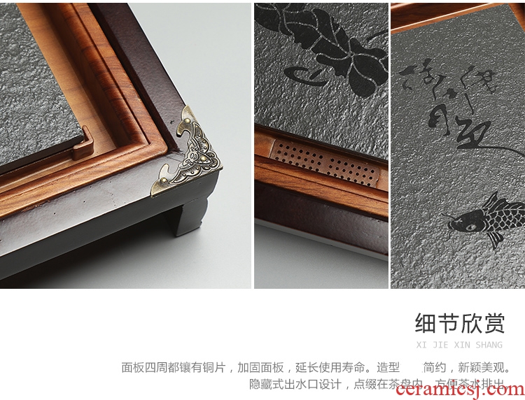 Quiet life kung fu tea drawer drainage ceramic tea tray tea sea stone tea tray of household solid wood storage