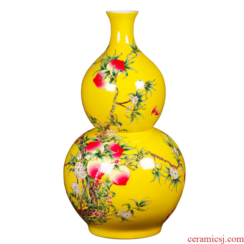 Jingdezhen ceramics yellow live figure ground gourd vases, the sitting room porch decoration feng shui furnishing articles