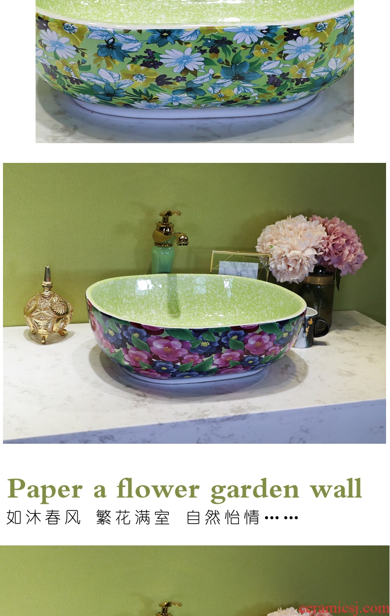 On the ceramic bowl for wash gargle lavabo household elliptic green art basin bathroom sinks basin