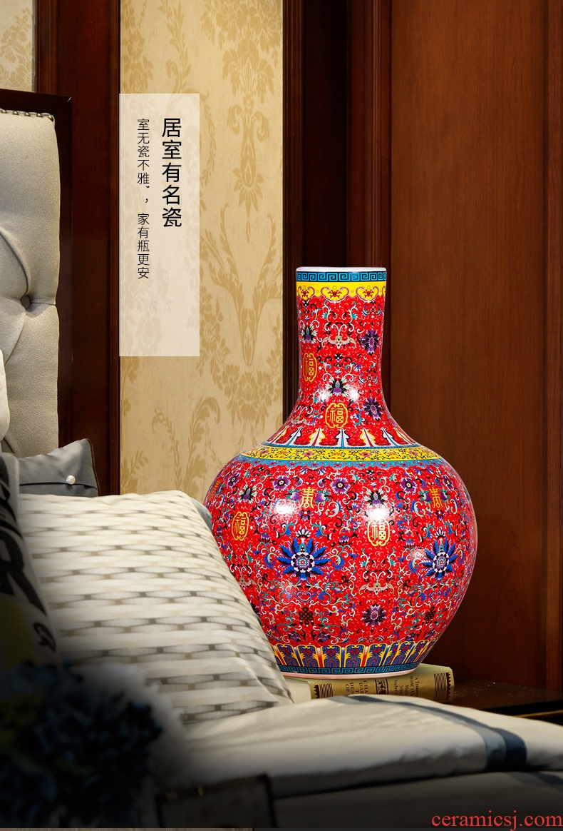 Jingdezhen ceramic maxim yellow large vases, Chinese style living room the hotel decoration furnishing articles red large - 3826963798