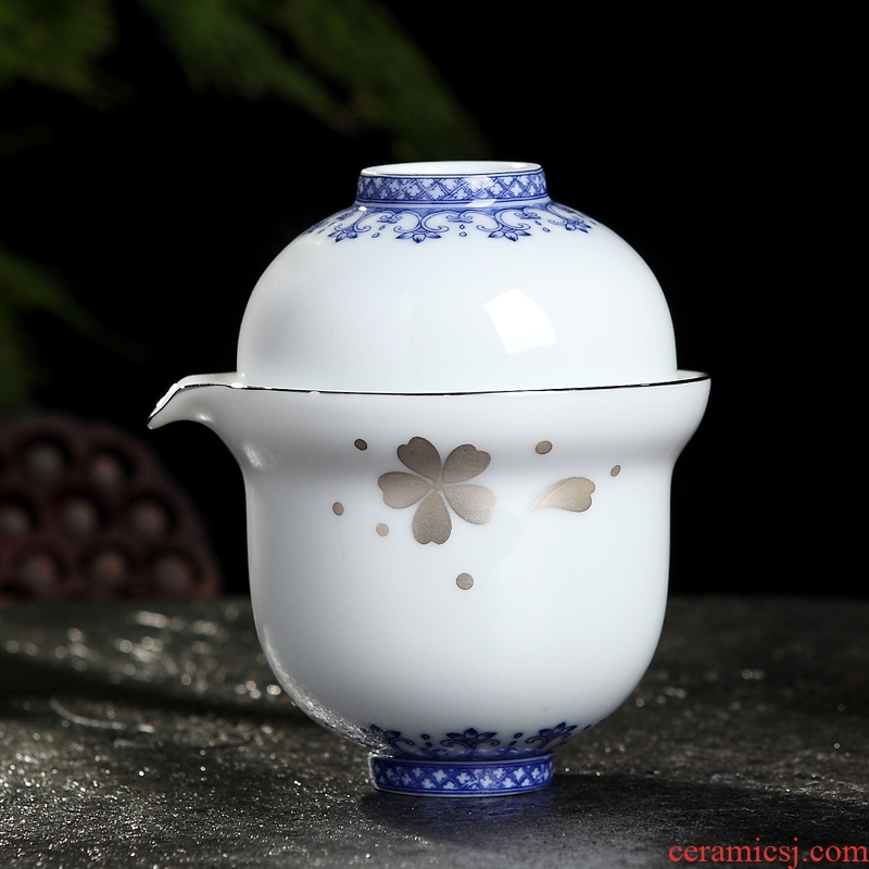 DH crack cup a pot of two glass ceramic portable travel tea set jingdezhen blue and white porcelain kung fu tea set