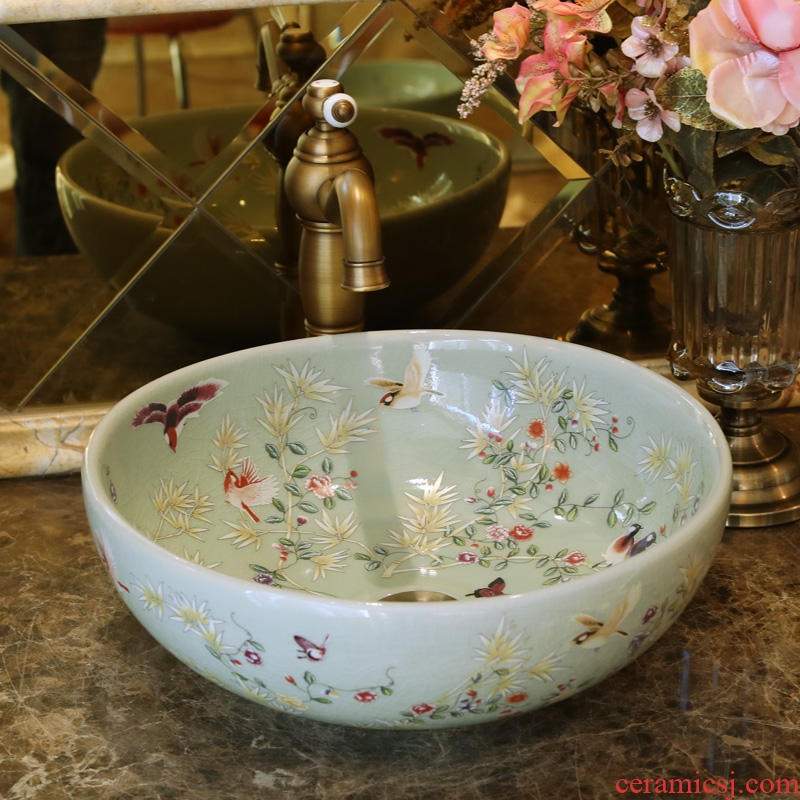 Jingdezhen ceramic basin sinks art on the new stage basin crack of light color of flowers and birds