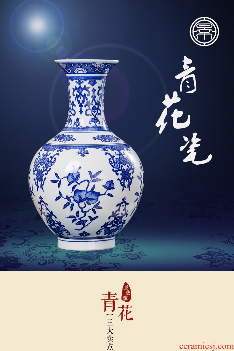 Jingdezhen ceramics antique blue and white porcelain vases, flower, modern home sitting room TV ark, crafts