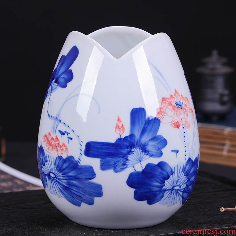 Jingdezhen blue and white ceramics hand - made vases, flower arranging dried flower flower implement furnishing articles of Chinese style living room TV cabinet decoration