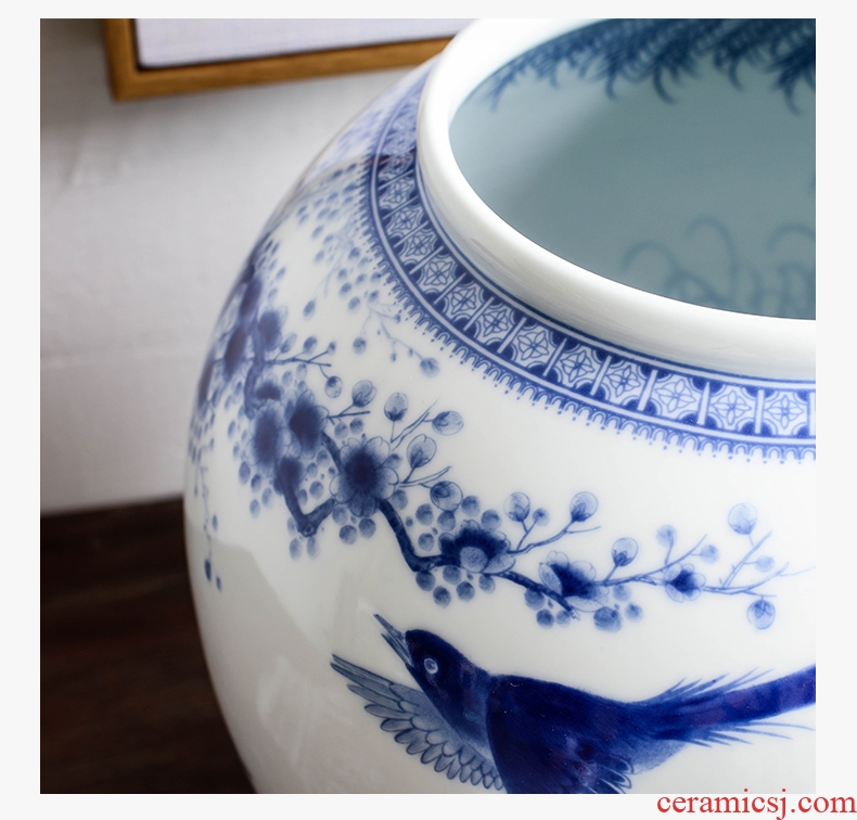 Jingdezhen ceramic big blue and white porcelain vase furnishing articles sitting room ground large flower arrangement home decoration to the hotel opening - 554217289285