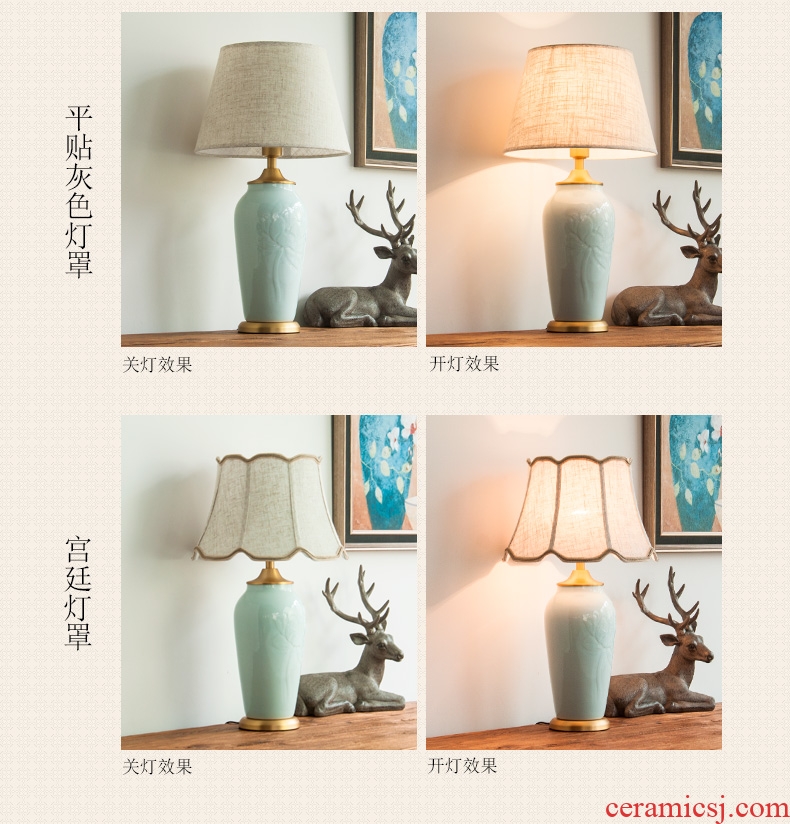 The Desk lamp of bedroom the head of a bed of modern American contracted copper decoration ceramics study hotel guest room Desk lamp sitting room 1053