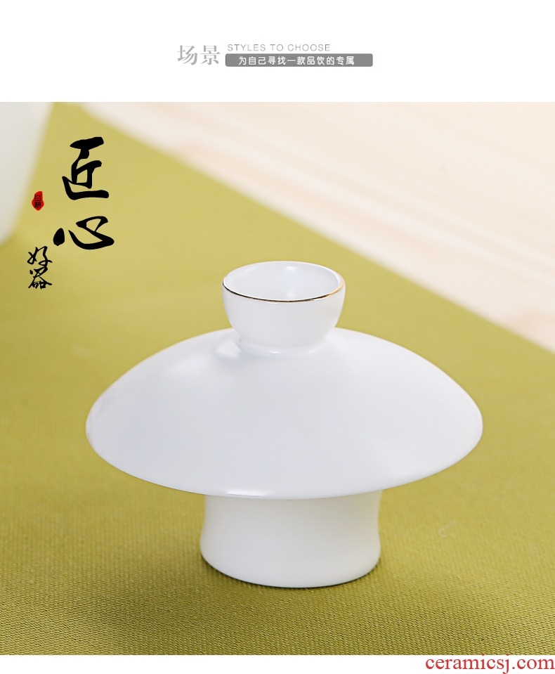 Old &, kung fu tea tea accessories ceramics tureen doesn contracted lid doesn hand - made line is white porcelain cover