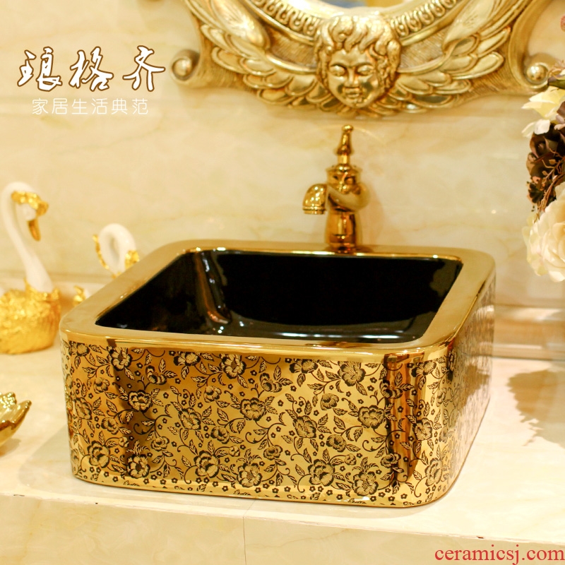 Post, neat square table bonsai, ceramic lavabo that defend bath lavatory basin art basin golden feather