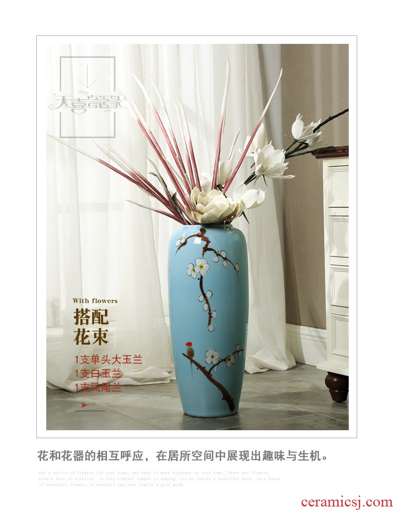 Jingdezhen big hand paint ceramic vase furnishing articles sitting room be born Chinese celadon decoration hotels high - grade decoration - 560410615172
