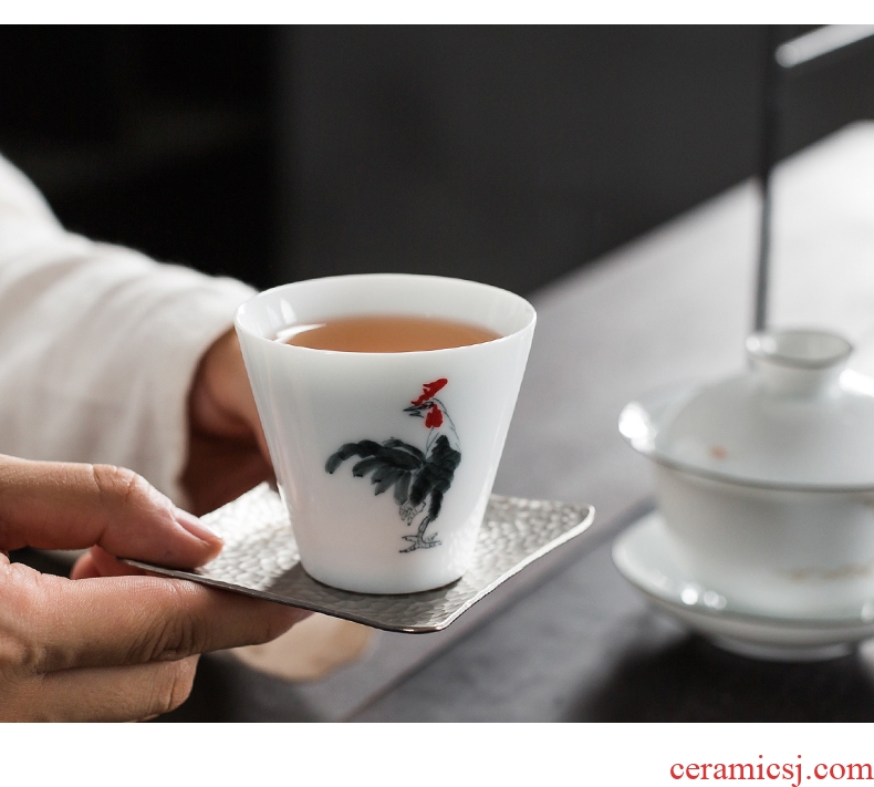 Famed creative hand-painted the cock for a cup of traditional Chinese painting ink painting style kung fu tea ceramic cups, sample tea cup small single cup