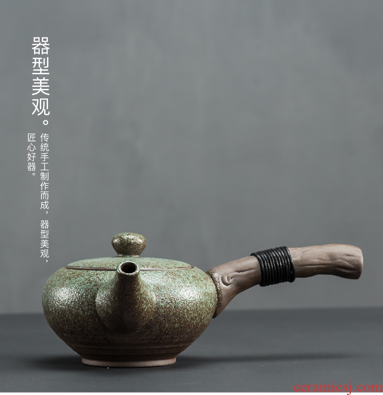 Japanese coarse pottery teapot single pot passes on technique the up ceramic teapot household retro side kung fu tea set the long handle pot
