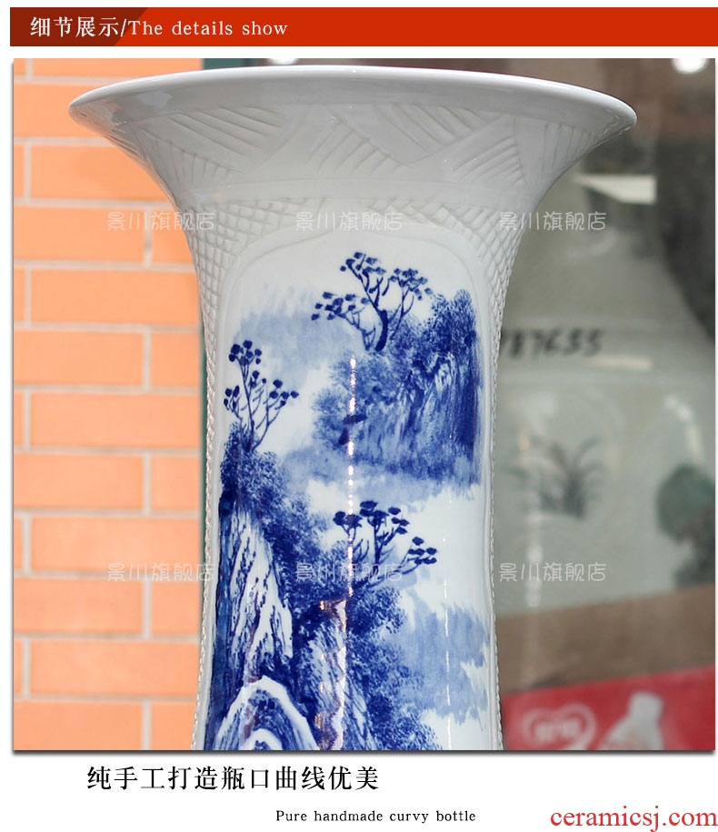 Jingdezhen ceramic hand - made ching sitting room hotel decoration painting of large blue and white porcelain vase flower arrangement furnishing articles - 542251376006