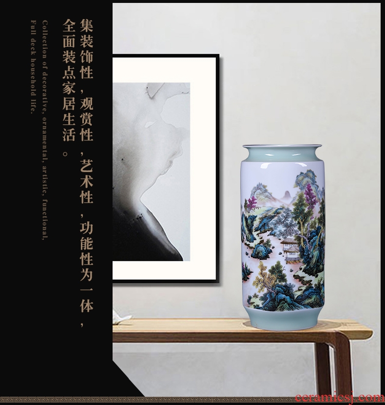 Jingdezhen ceramics green glaze landscape painting and calligraphy tube quiver scroll sitting room place, the study of large cylinder vase - 543853722944
