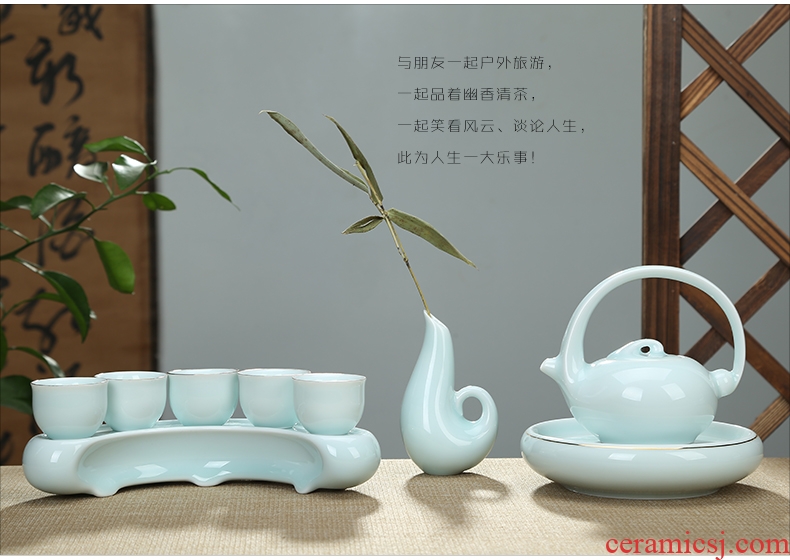 Friends are celadon ceramic dry tea tea sets tea tray was contracted a portable travel kung fu tea set the happiness