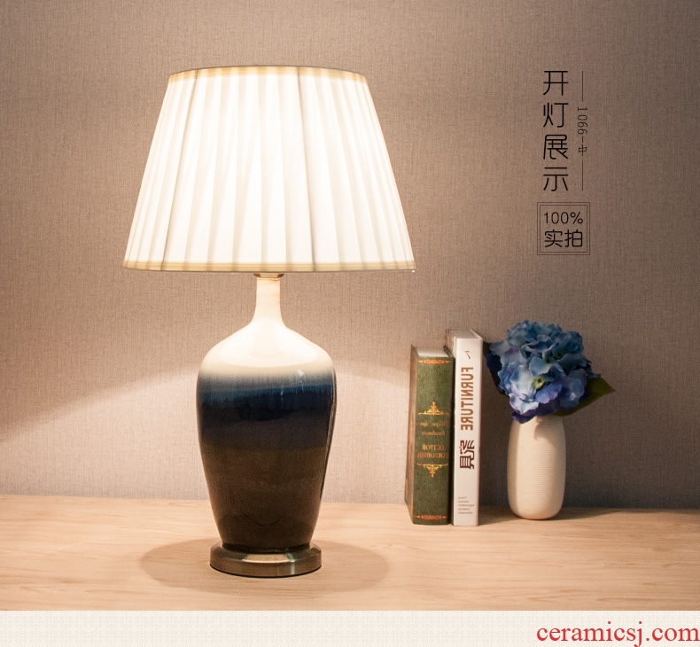 New Chinese style move ceramic desk lamp of French rural I and contracted sitting room the bedroom blue bedside towns, 1062
