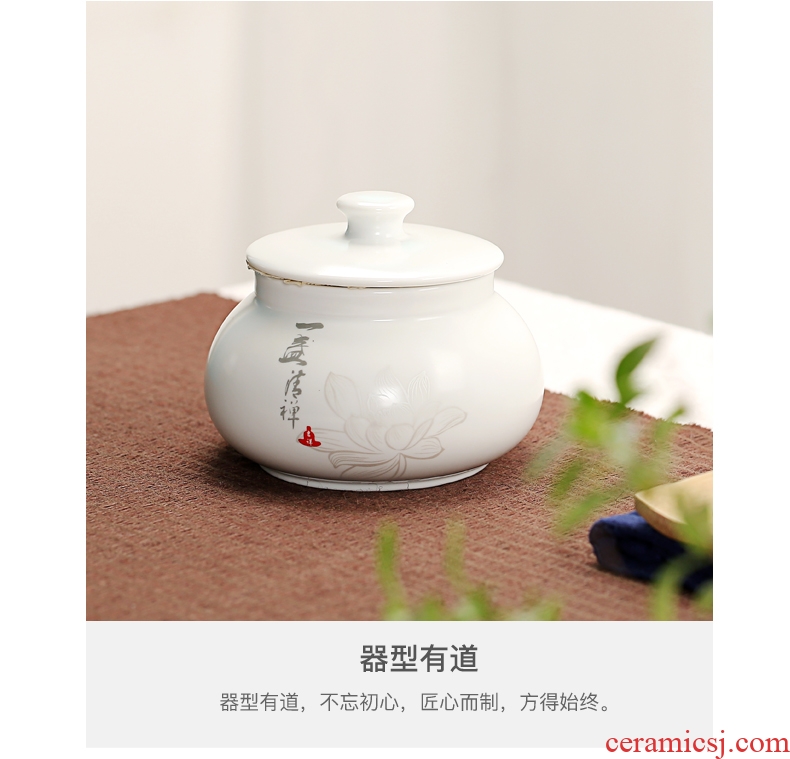 Old kung fu tea set at lattice flat body lotus caddy fixings up with inferior smooth ceramic POTS of tea small storage jar