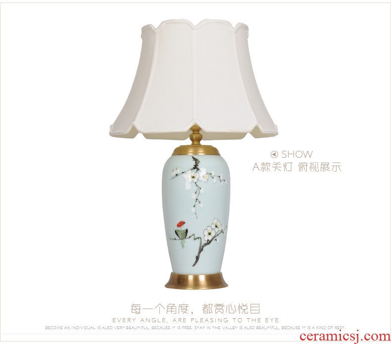 LED lamp All copper ceramic desk lamp of bedroom the head of a bed creative move hand - made painting of flowers and a sitting room, a study of new Chinese style lamp X