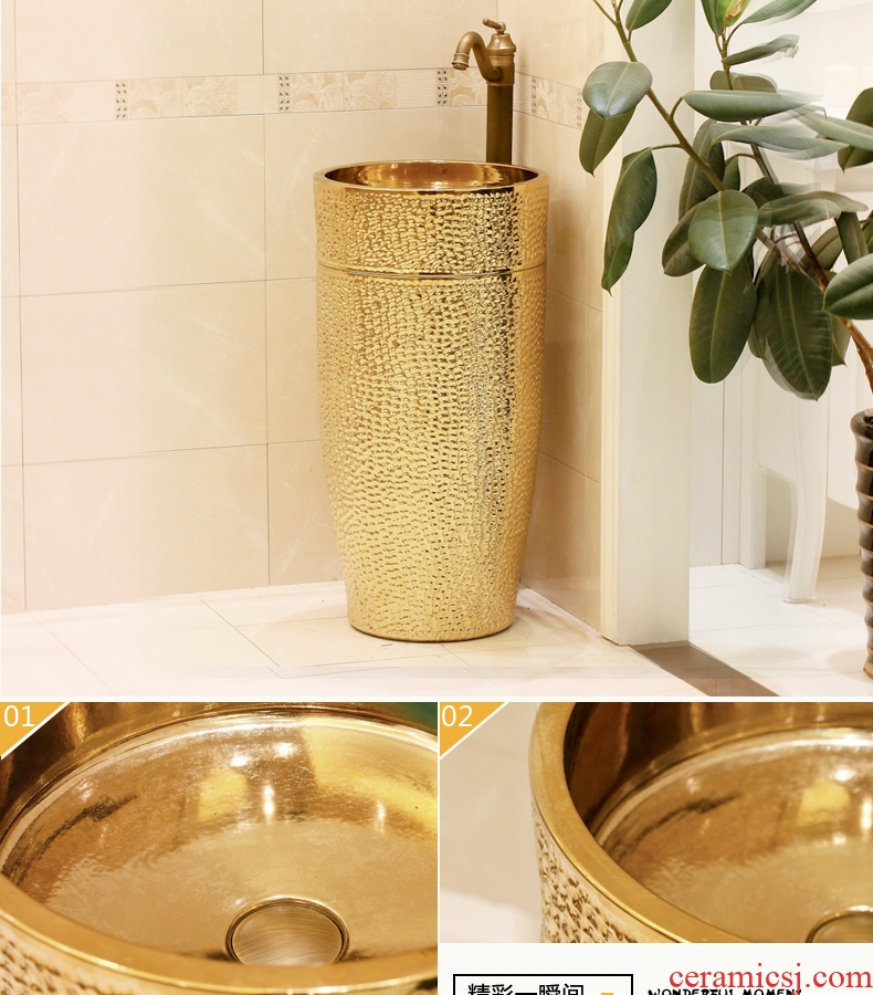 Jingdezhen ceramic art basin pillar basin sink the lavatory basin floor column basin suit