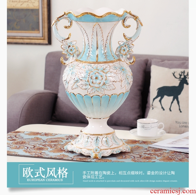 Jingdezhen ceramics live figure gourd landing big yellow vase sitting room porch decoration feng shui furnishing articles - 561066210083