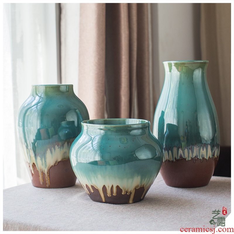 Modern European Mediterranean home furnishing articles jingdezhen porcelain vase in color glazed pottery three - piece sitting room decoration