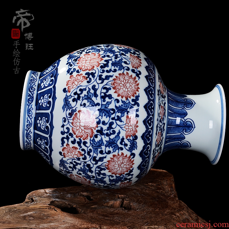 Jingdezhen blue and white ceramics bound lotus flower ocean's antique vase home sitting room adornment handicraft furnishing articles