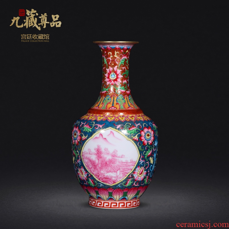 Jingdezhen ceramics antique hand-painted colour enamel window carmine landscape crafts vase the living room