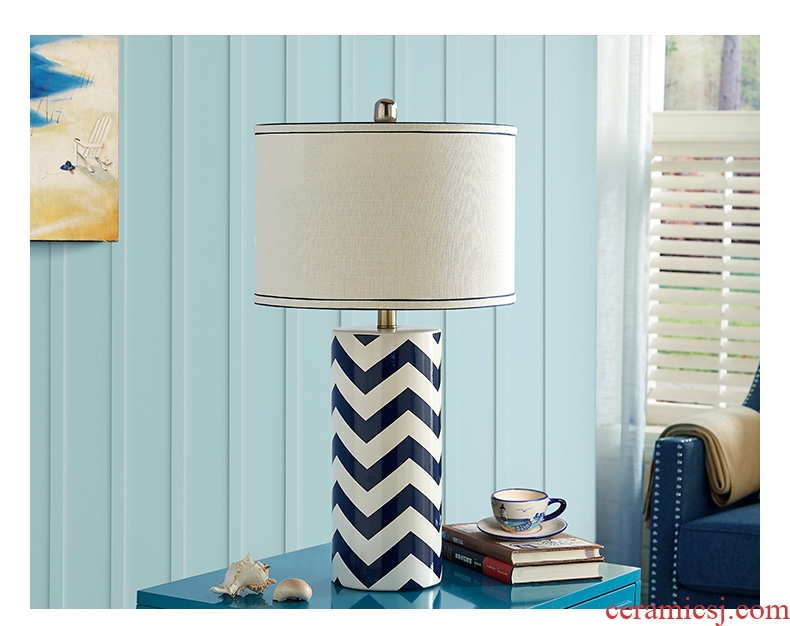The Mediterranean blue ceramic European - style lamp lamp of bedroom The head of a bed modern Scandinavian minimalist decor of rural living room