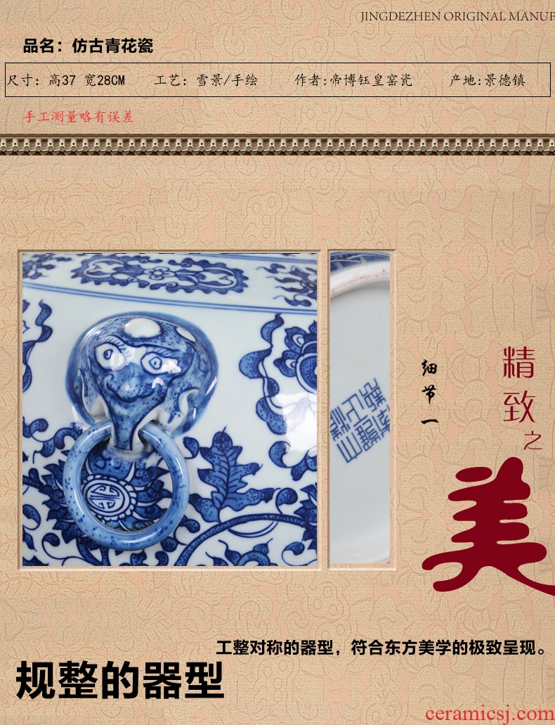 Jingdezhen ceramics vase qianlong antique hand-painted ocean's blue and white porcelain bottle living room a study process decorative furnishing articles